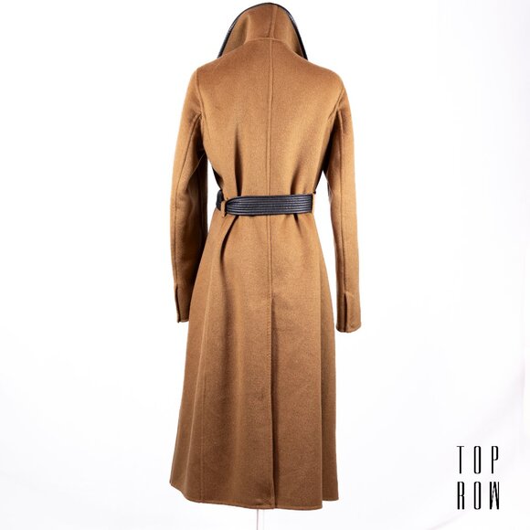 Tahari Women's Black Juliette Double Face Wool Belted Coat with Faux Leather - Picture 4 of 12